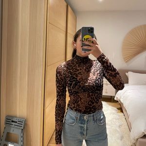 AFRM Mesh Mock Neck Cheetah Print Longsleeve